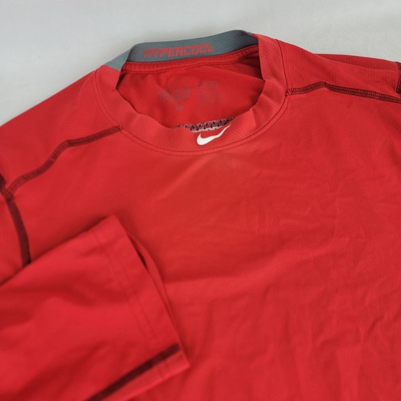 Nike Pro Combat Hypercool Fitted Long Sleeve Red Shirt Mens Activewear Baseball - Picture 1 of 9